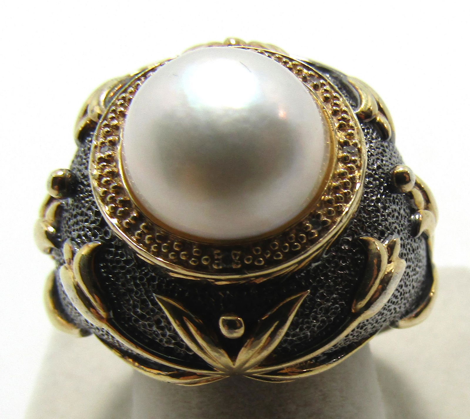 MABE PEARL RING DIAMOND GOLD N STERLING SILVER (1 of 5)