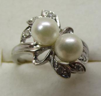 PEARL 6 DIAMOND RING 14K WHITE GOLD SIZE 6 (1 of 4)