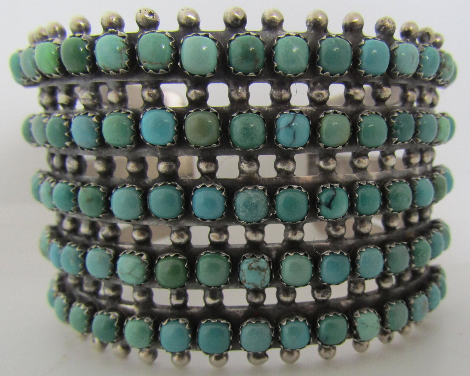 5 ROW SNAKE EYE TURQUOISE CUFF BRACELET STERLING (1 of 6)