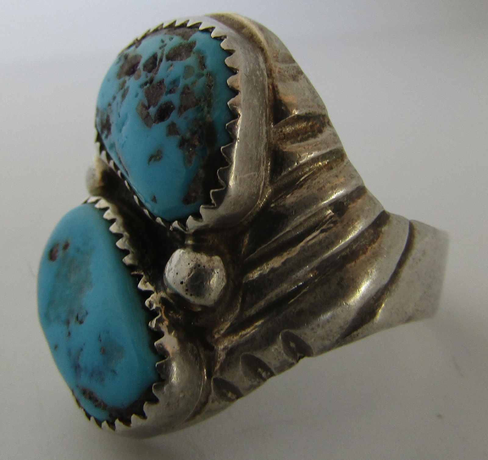 SIGNED R TURQUOISE RING STERLING SILVER SIZE 11 (1 of 4)