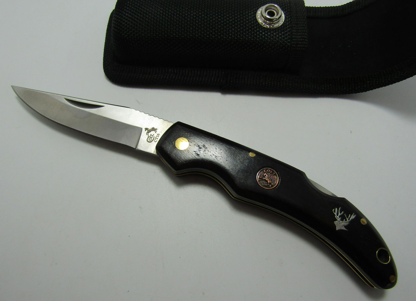 COLT LOCKBACK INLAID POCKETKNIFE: COLT LOCK BACK KNIFE 8 INCH WITH 3 1/2 INCH BLADE. WITH SHEATH. USA SHIPPING $5