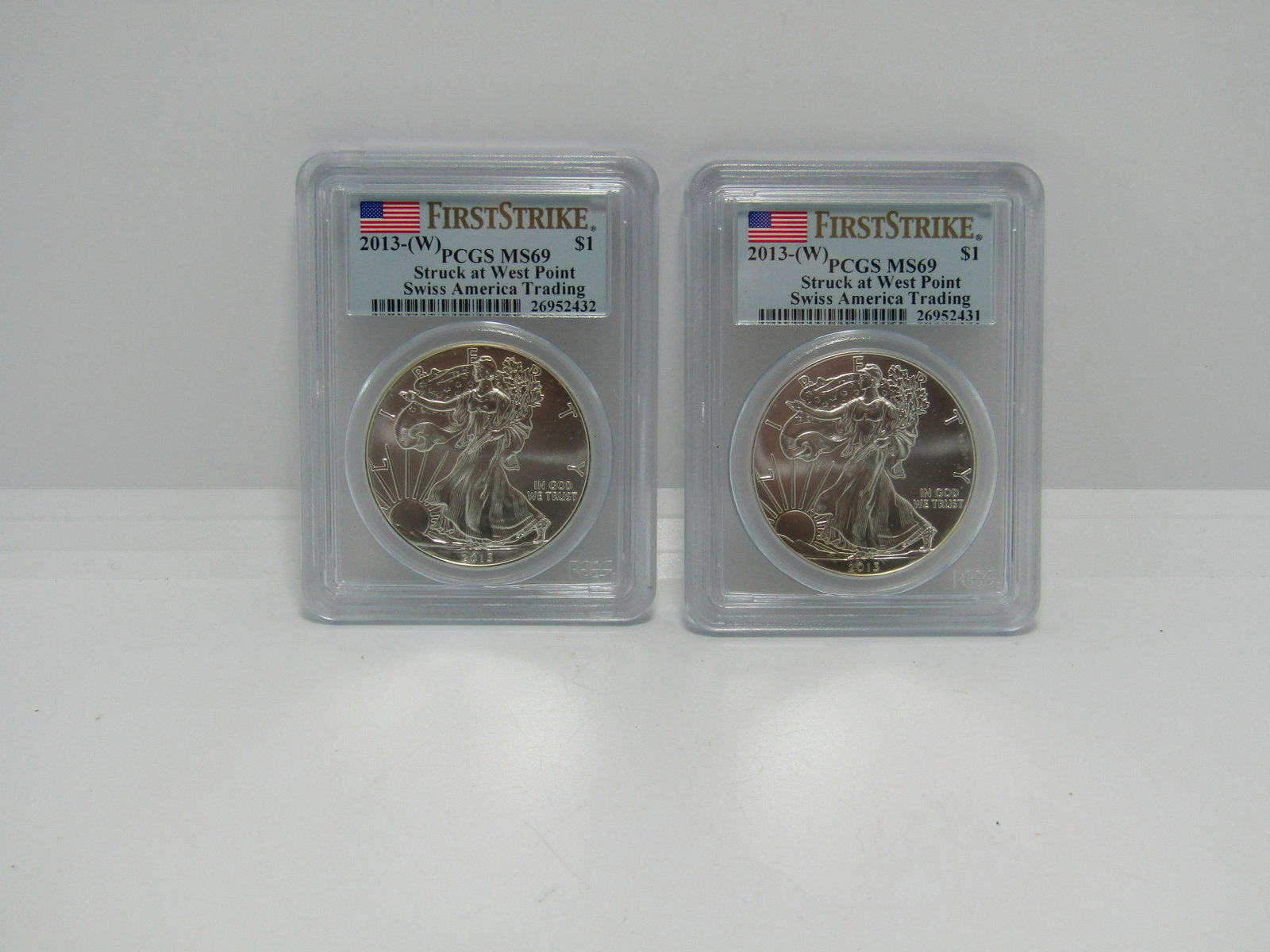 2 SILVER EAGLES 2013 WEST POINT MS 69 PCGS: FIRST STRIKE 2013 WEST POINT MINT SILVER EAGLE GRADED MS 69 PCGS US SHIPPING $6