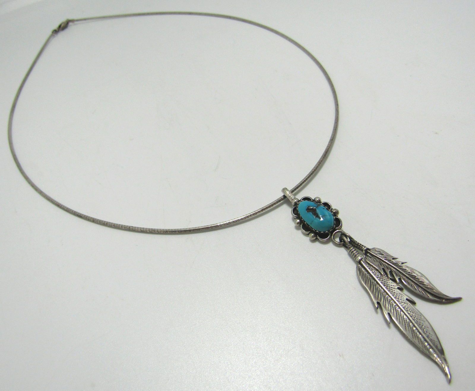 STERLING SILVER TURQUOISE FEATHER NECKLACE (1 of 4)