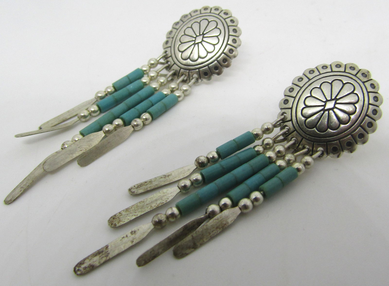 QT MARK CONCHO TURQUOISE EARRINGS STERLING SILVER (1 of 3)