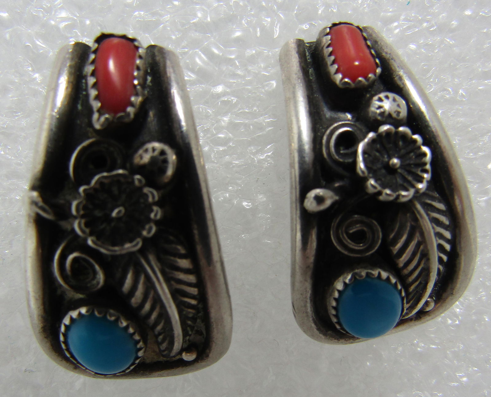 RN MARK RED CORAL TURQUOISE STERLING EARRINGS (1 of 3)