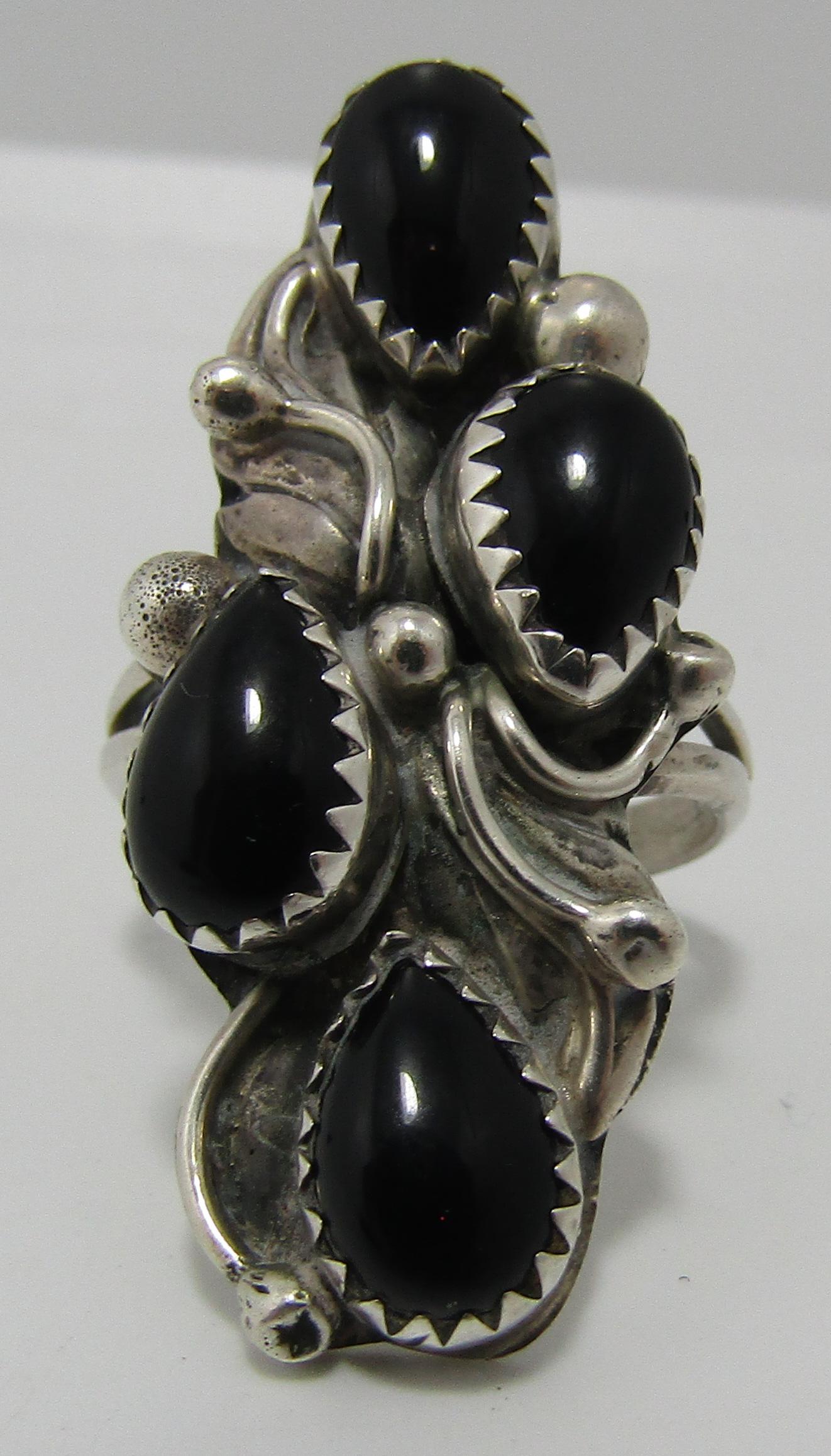 "A" MARK BLACK ONYX STERLING SILVER RING (1 of 3)