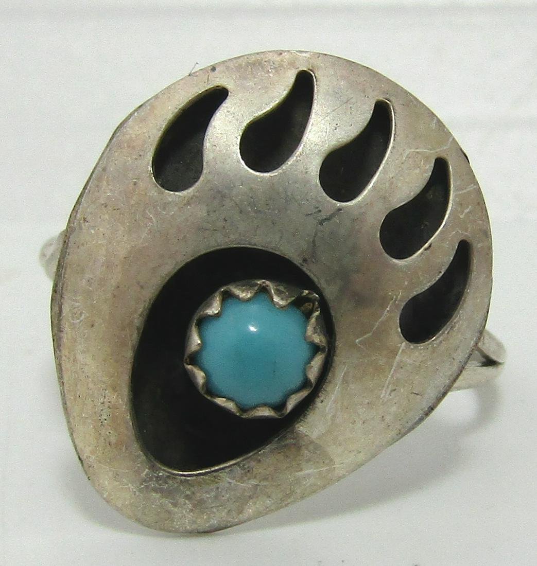 UNSIGNED BEAR PAW STERLING SILVER TURQUOISE RING (1 of 2)