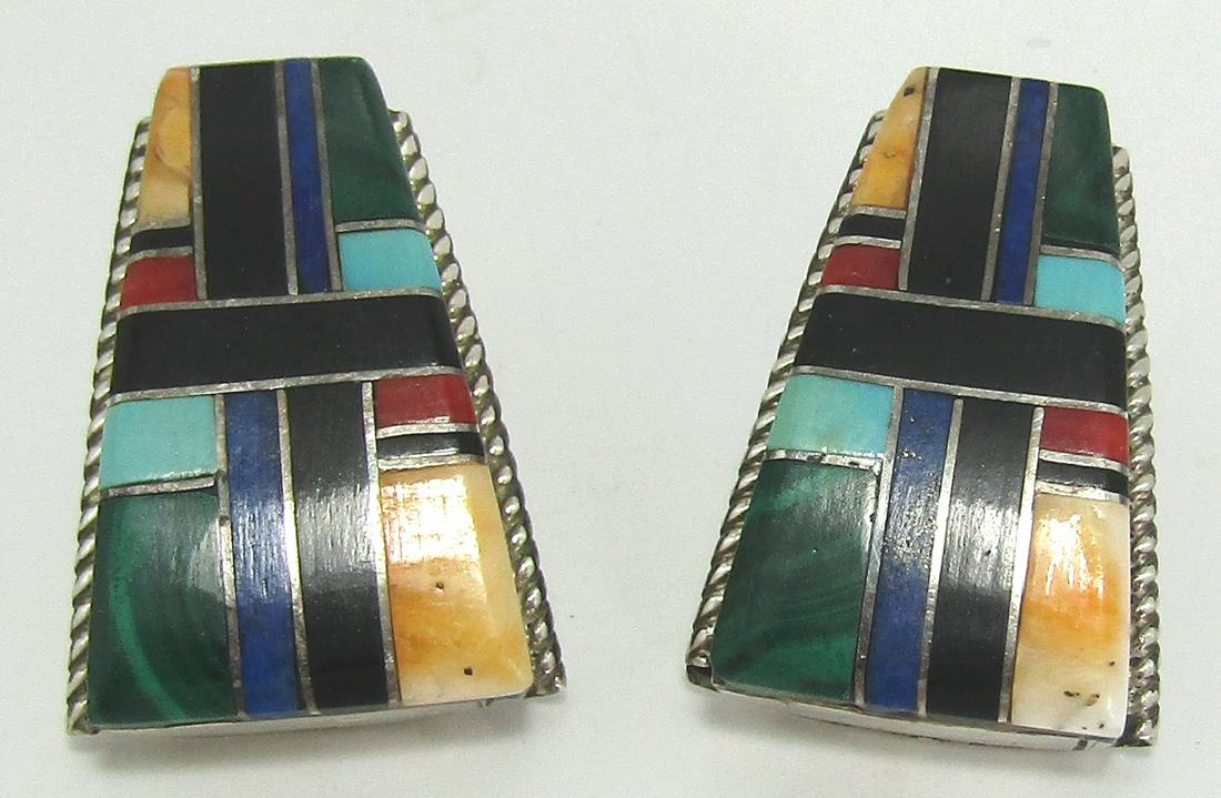 NASTALIE ZUNI GEM INLAY STERLING SILVER EARRINGS (1 of 3)