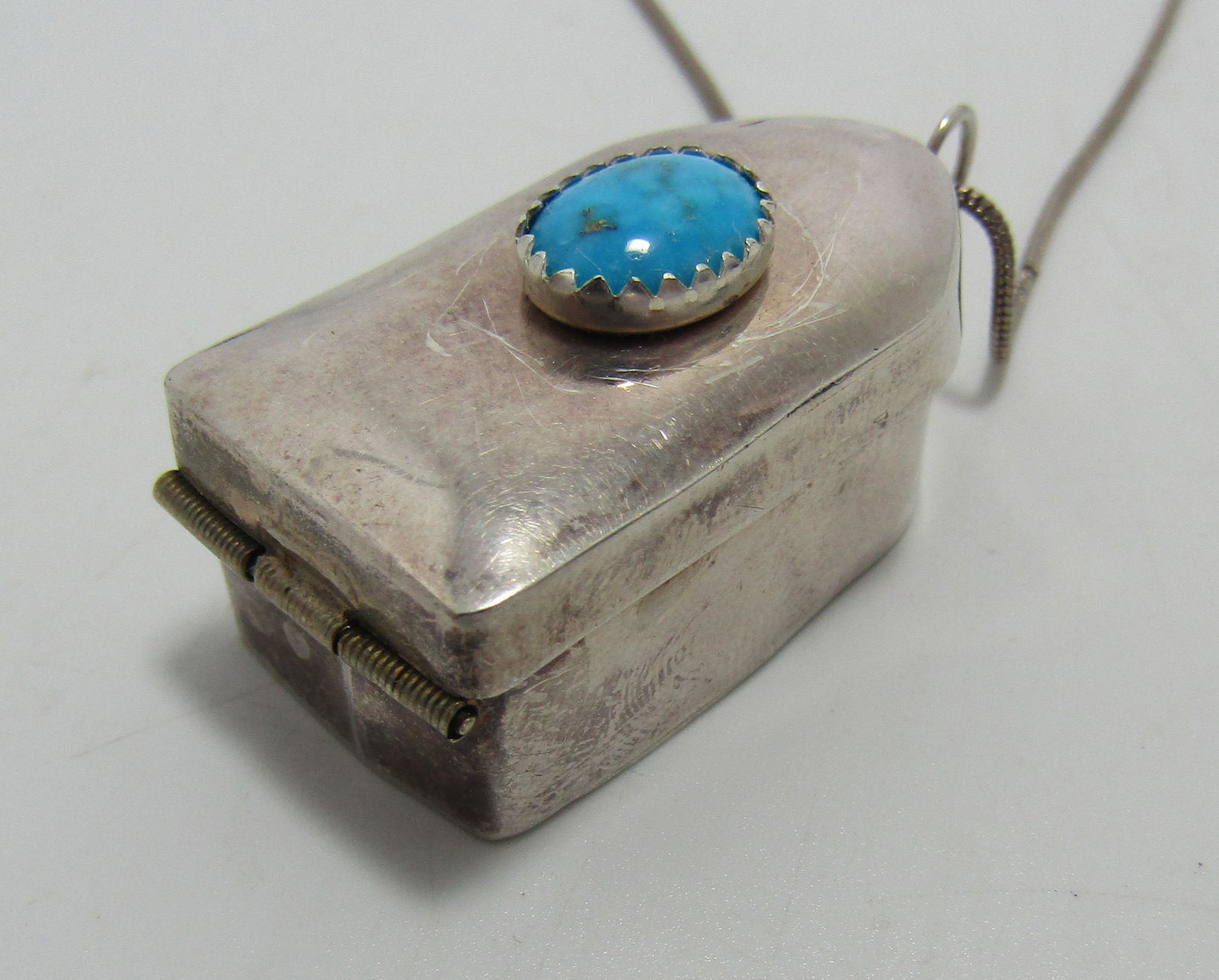 STERLING TURQUOISE PILL BOX PENDANT NECKLACE (1 of 5)