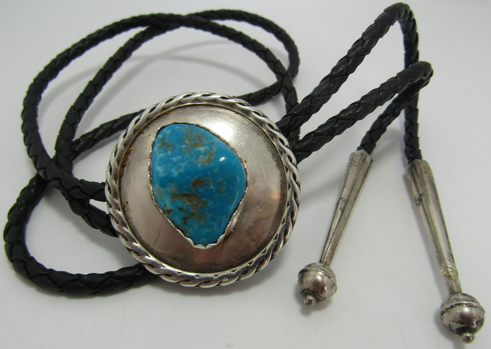 SIGNED M KINGMAN TURQUOISE STERLING BOLO TIE (1 of 6)