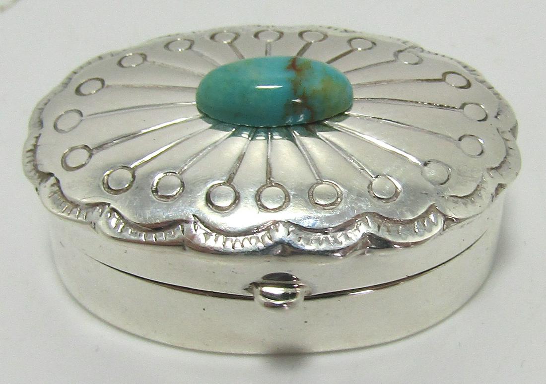 TURQUOISE STERLING SILVER PILL BOX JEWELRY TRINKET (1 of 3)