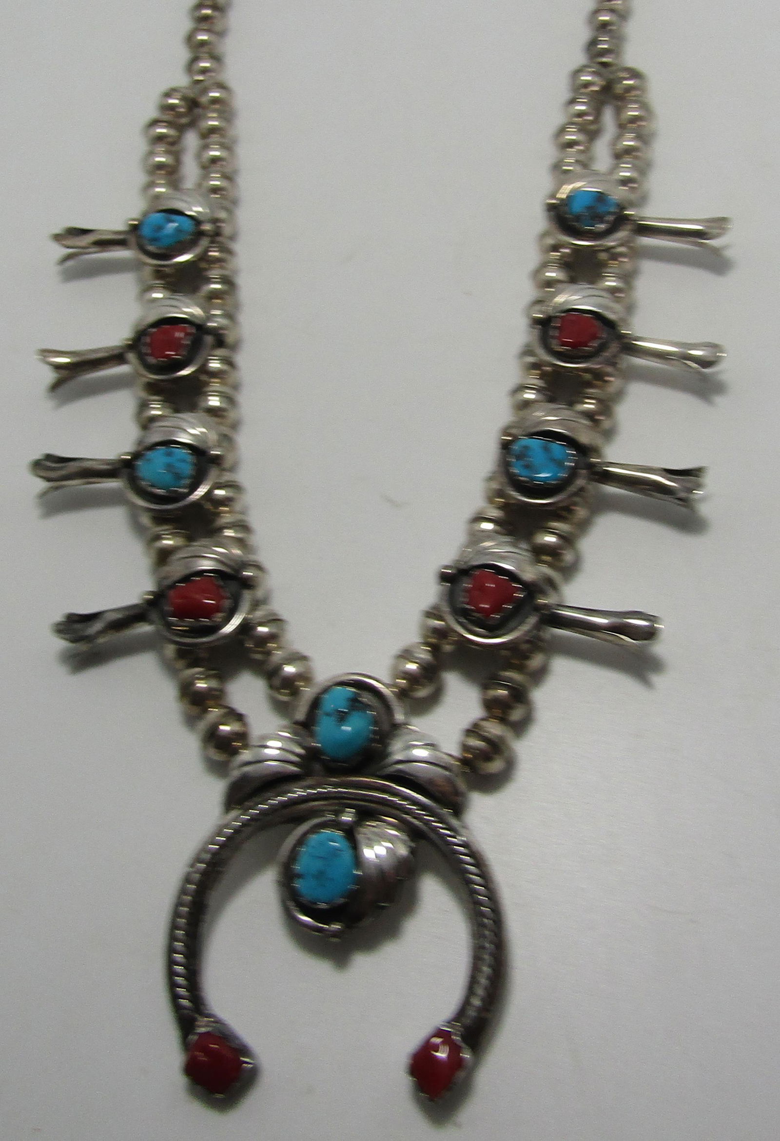 WW MARK TURQUOISE STERLING SQUASH BLOSSOM NECKLACE (1 of 5)