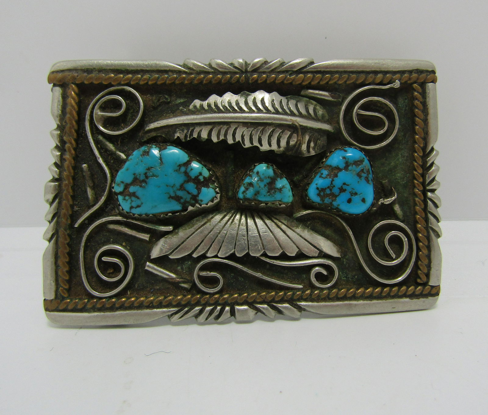 THOMAS LARGO OLD PAWN STERLING TURQUOISE BUCKLE (1 of 4)