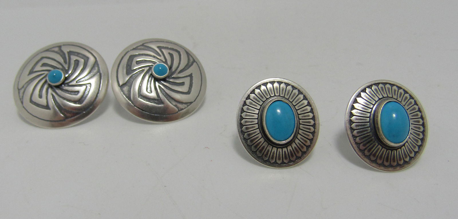 TWO PAIR STERLING SILVER TURQUOISE CONCHO EARRINGS (1 of 3)