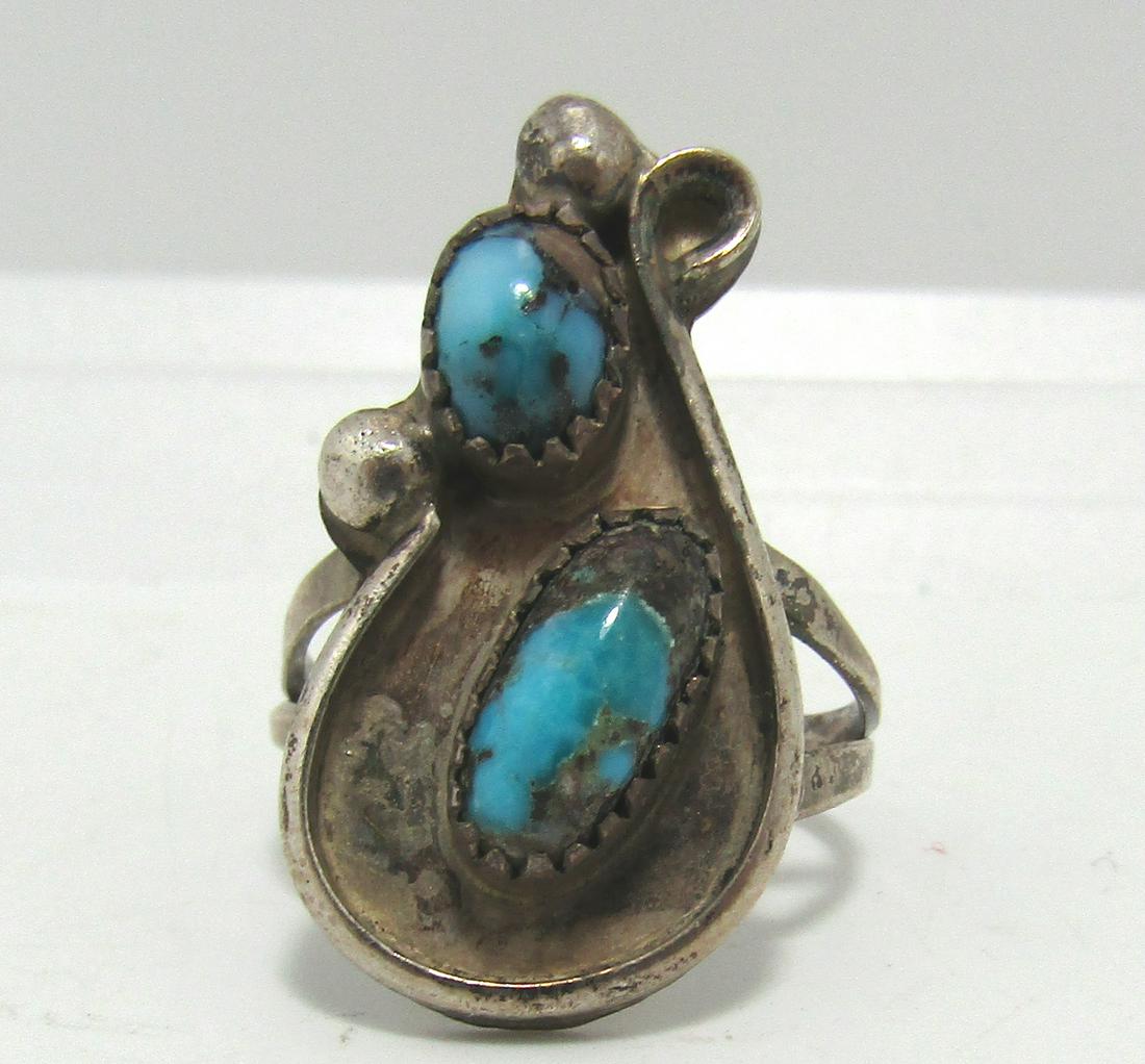VINTAGE SIGNED D TURQUOISE STERLING RING (1 of 3)