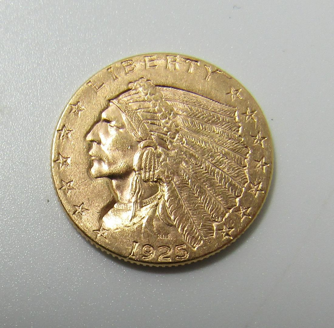 1925 D INDIAN GOLD $2 1/2 DOLLAR COIN. (1 of 2)