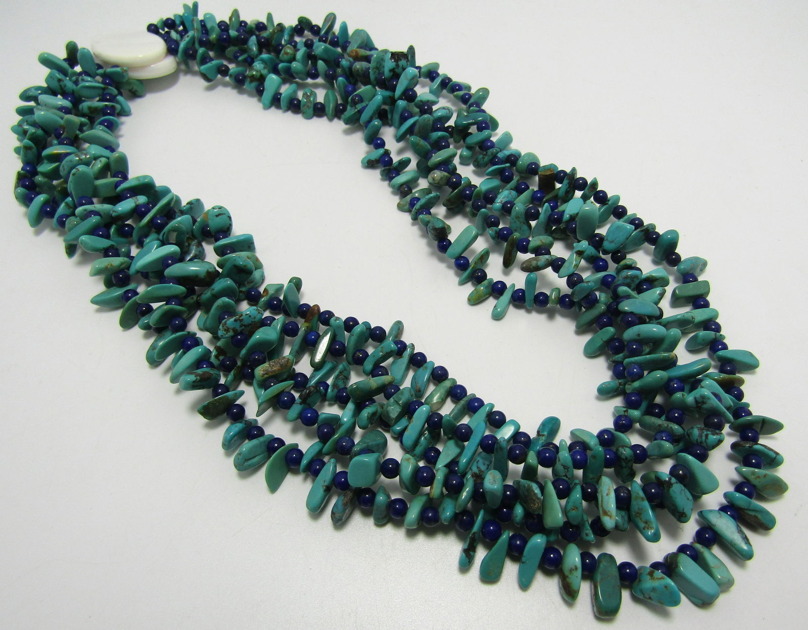 5 STRAND LAPIS BEAD TURQUOISE NUGGET NECKLACE (1 of 4)