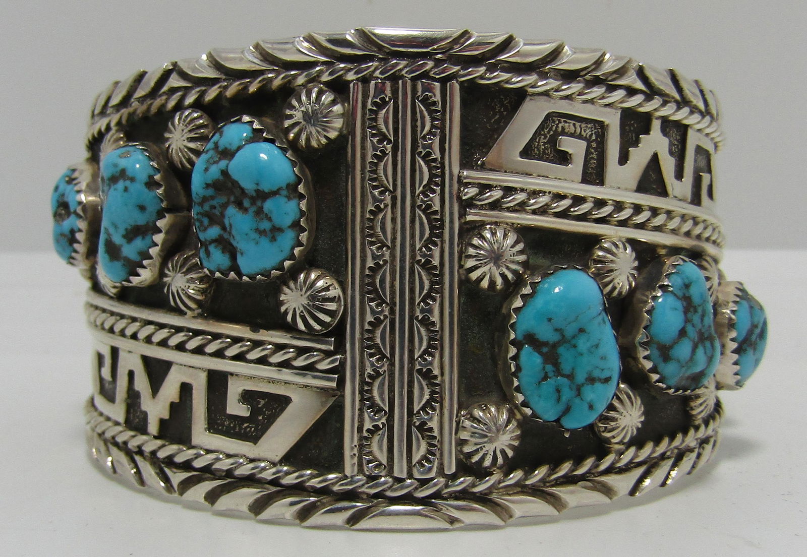 Navajo Spiderweb Kingman Turquoise and Sterling Silver Cuff Bracelet