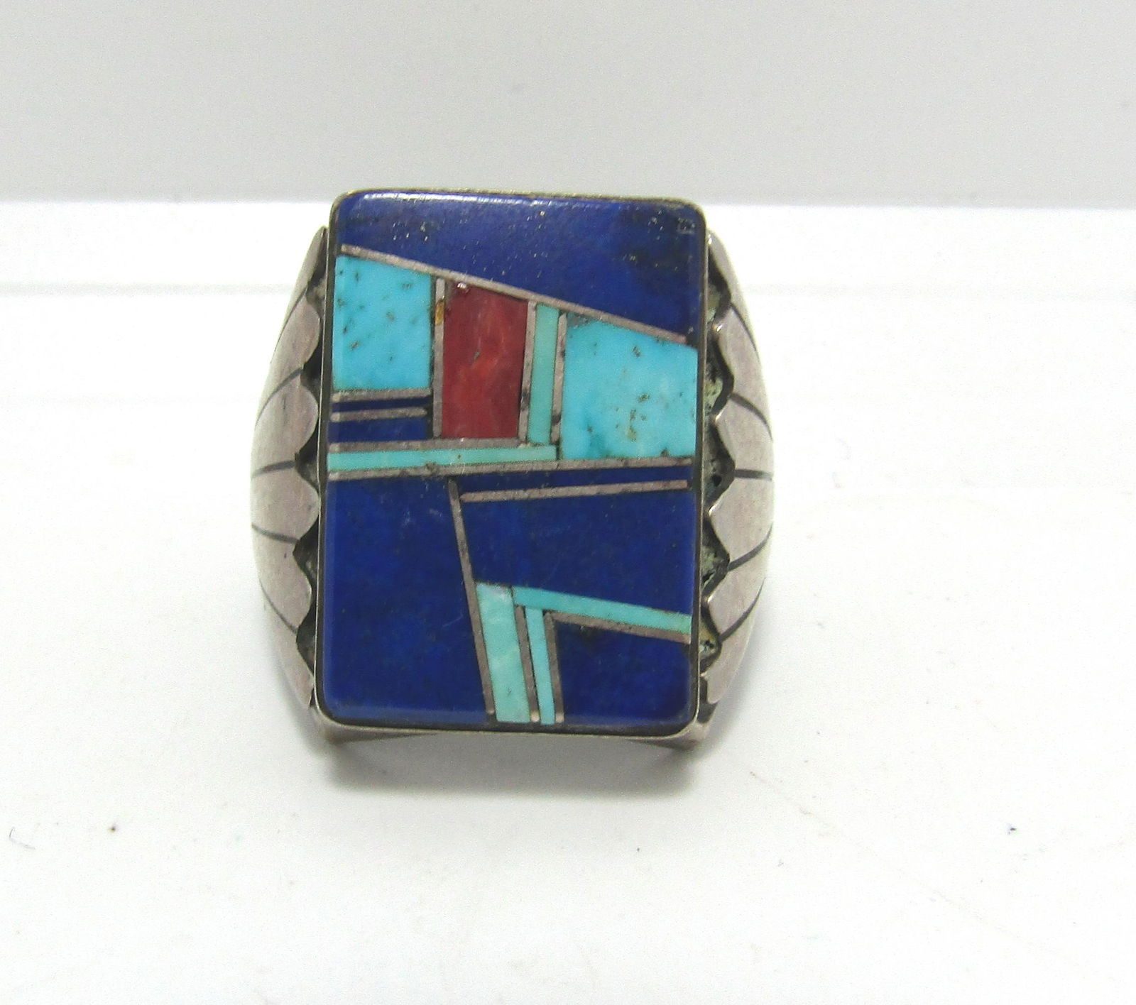 22GR SIGNED BJ TURQUOISE LAPIS INLAY STERLING RING (1 of 4)