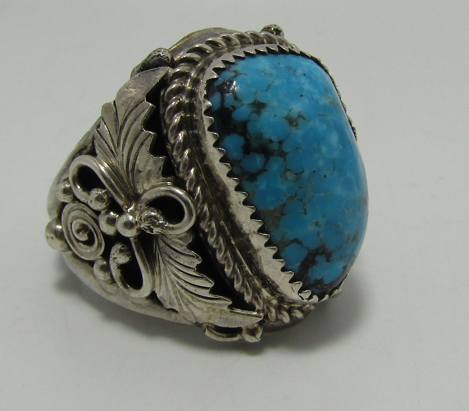 SIGNED RB LARGE MANS TURQUOISE STERLING RING SZ12 (1 of 4)