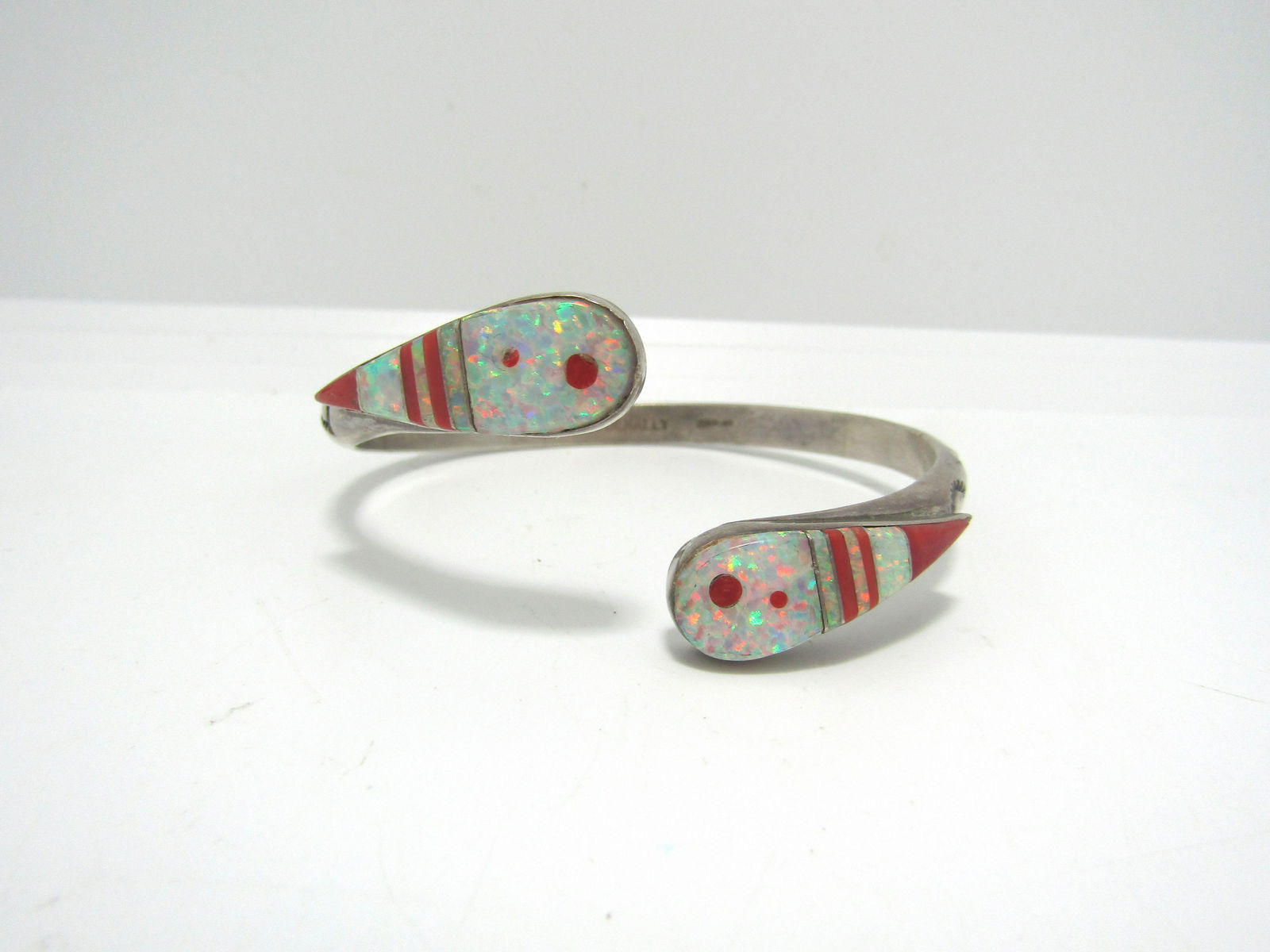BENALLY RED CORAL OPAL STERLING BANGLE BRACELET (1 of 4)