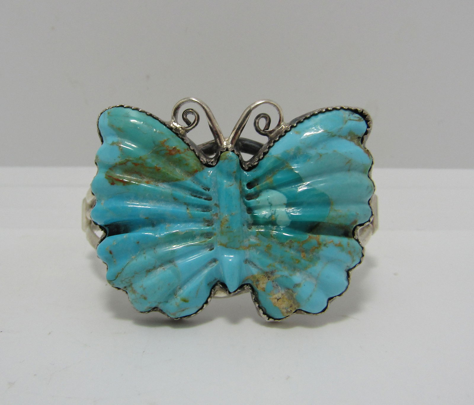 SIGNED JOHNSON CARVED TURQUOISE BUTTERFLY CUFF (1 of 4)