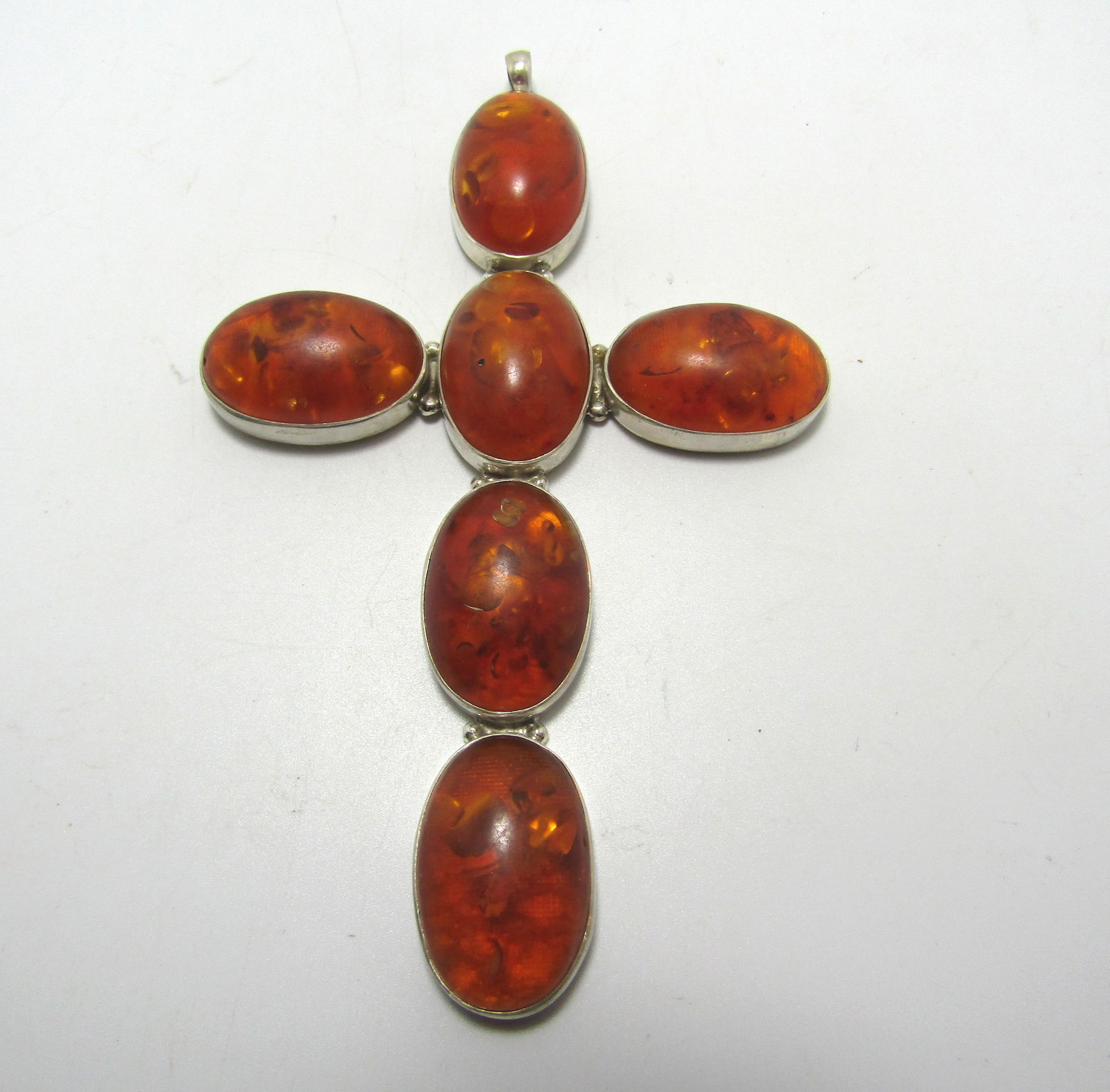 LARGE 5" AMBER STERLING CROSS PENDANT 61 GRAM (1 of 4)