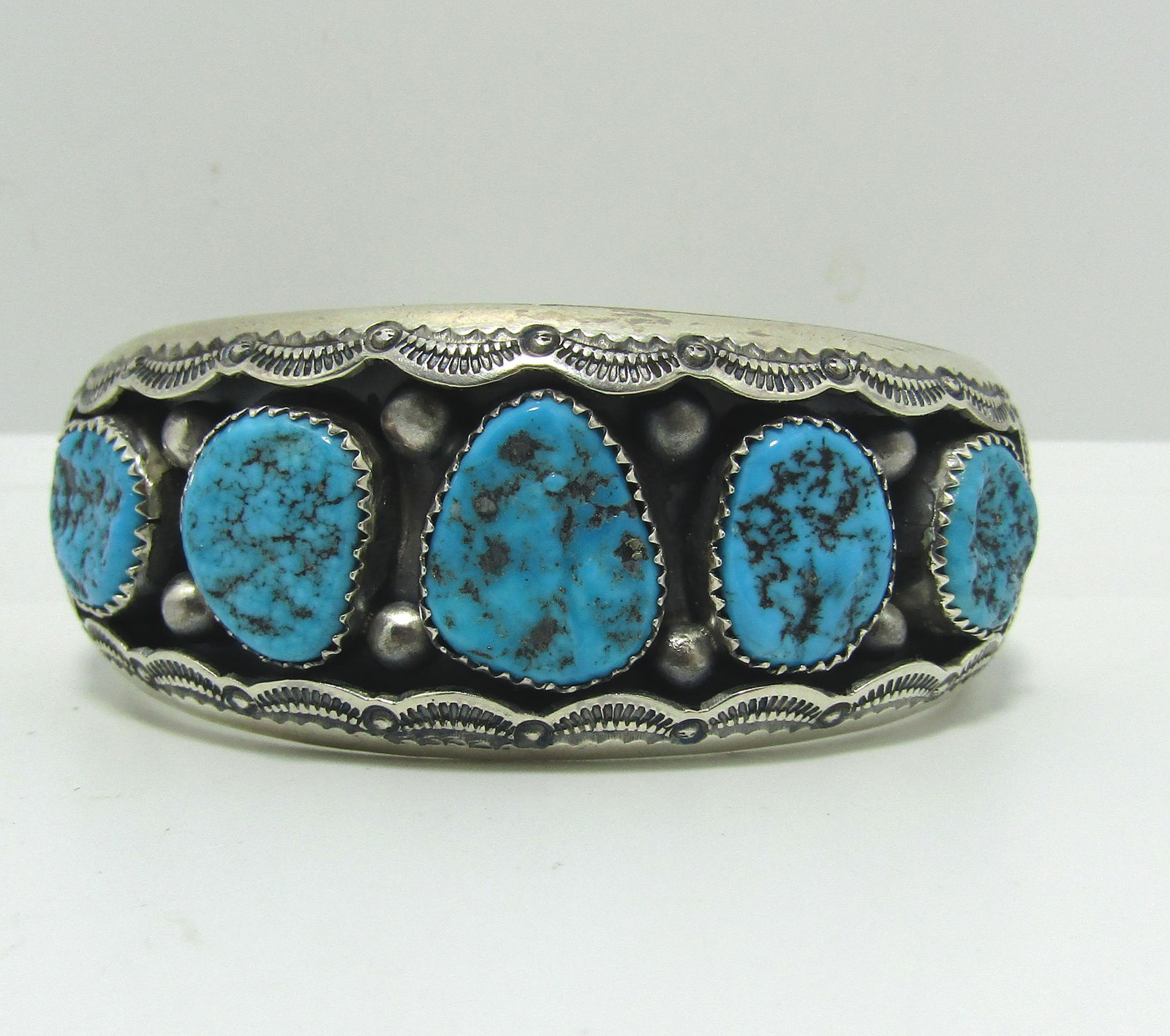 SIGNED WM STERLING 5-STONE TURQUOISE CUFF BRACELET (1 of 5)