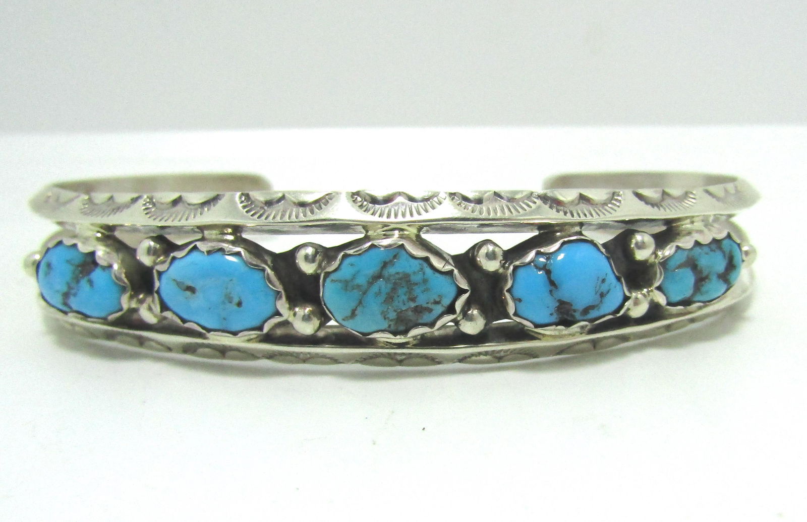 8.5" H SPENCER 5-STONE TURQUOISE STERLING CUFF (1 of 5)