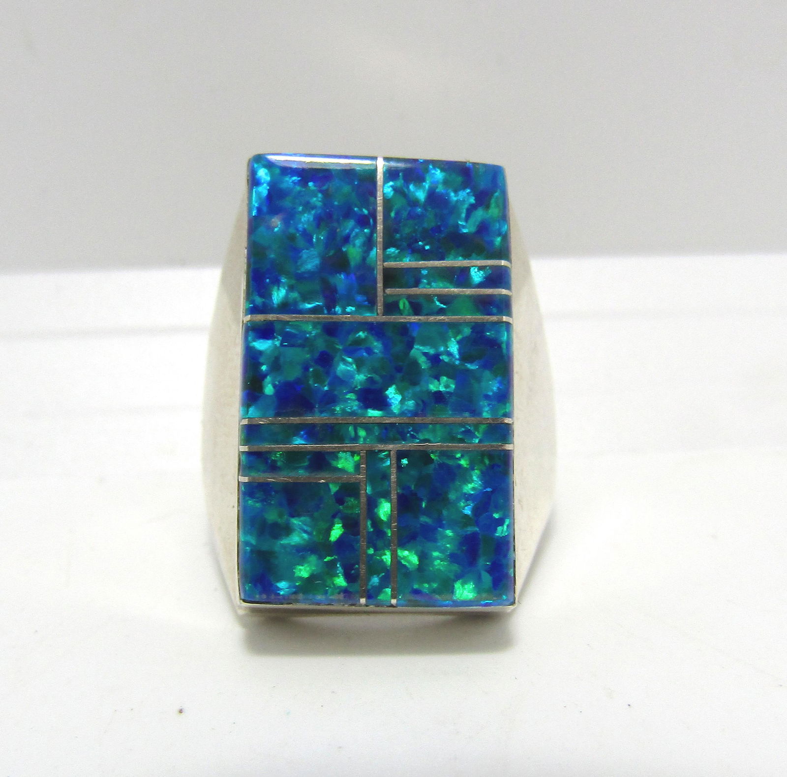 SIGNED WILBERT GREY OPAL INLAY STERLING RING 19G (1 of 3)