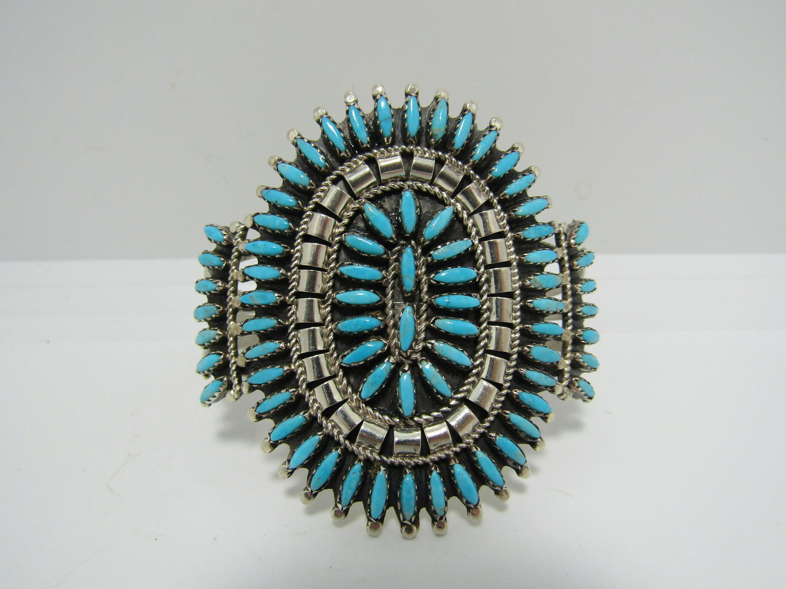 NEZ TURQUOISE NEEDLEPOINT CLUSTER STERLING CUFF (1 of 4)