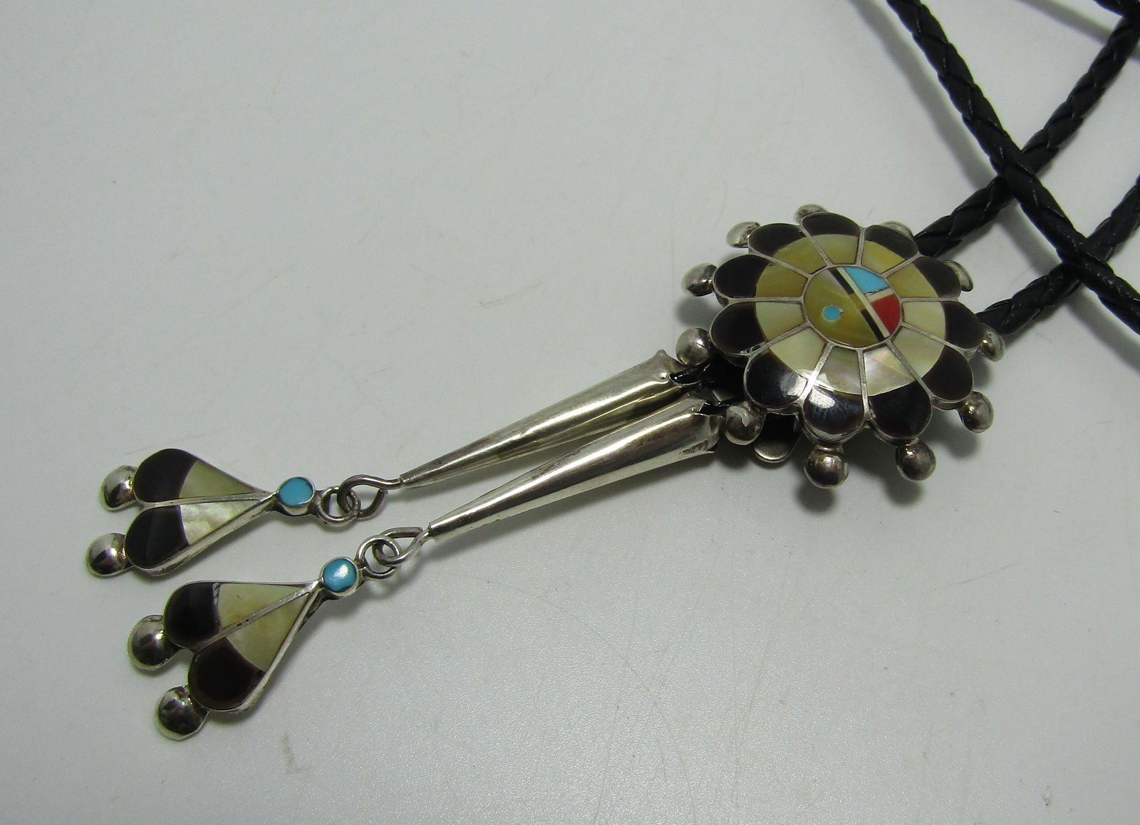 LONJOSE SUNFACE INLAID STONE STERLING BOLO TIE (1 of 5)