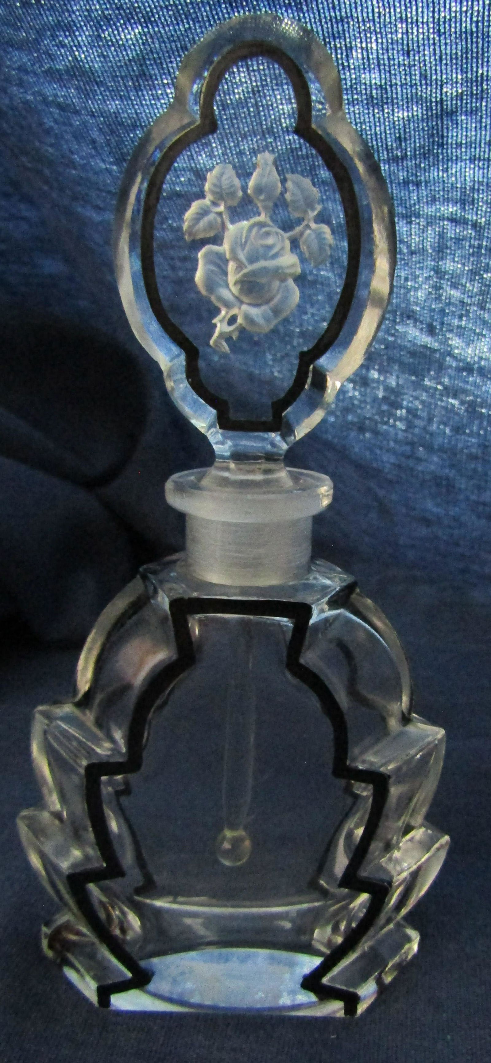 CZECH REPOUSSE ROSE STOPPER PERFUME BOTTLE SIGNED (1 of 4)