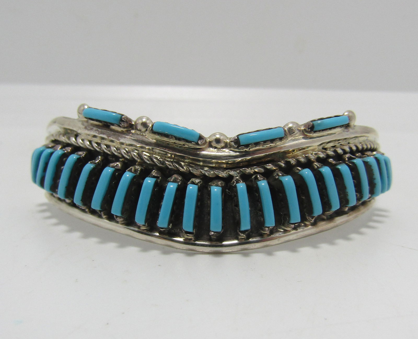 SIGNED NS STERLING TURQUOISE NEEDLEPOINT CUFF (1 of 3)