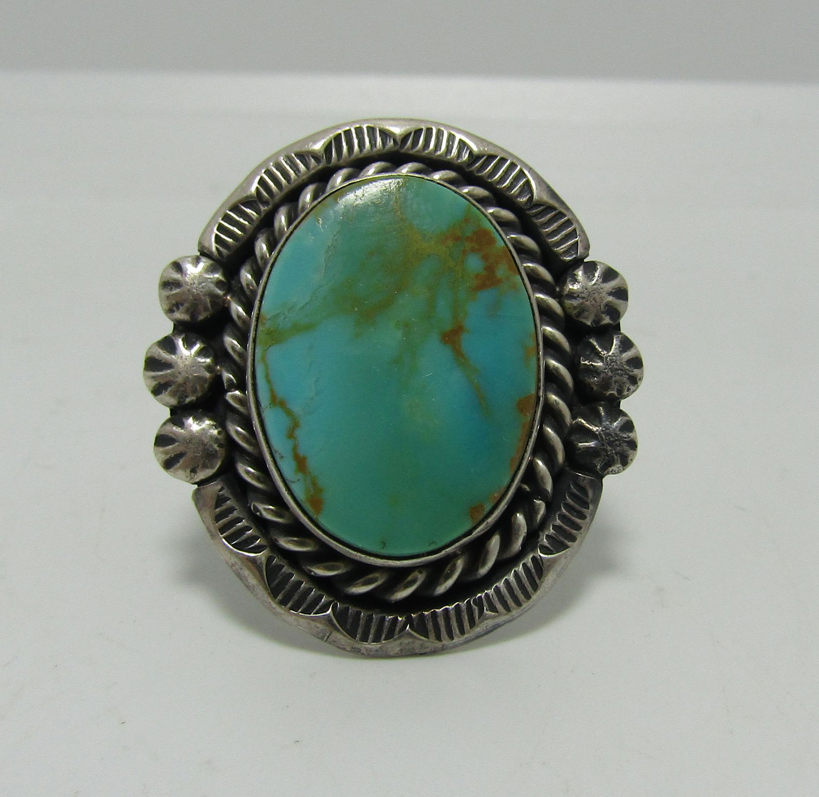 SIGNED JM CERRILLOS TURQUOISE STERLING RING SZ11 (1 of 3)