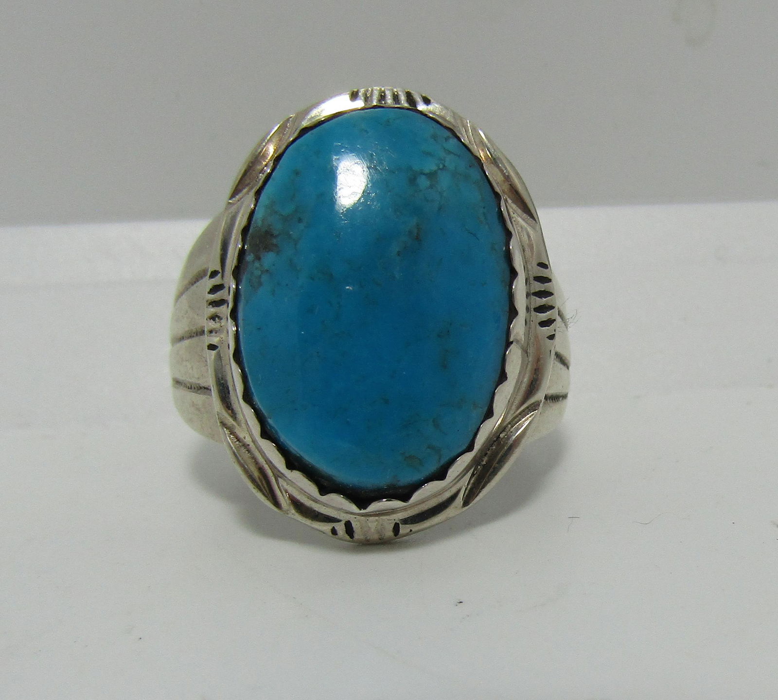SIZE 12 HERBERT TSOSIE STERLING TURQUOISE RING (1 of 3)