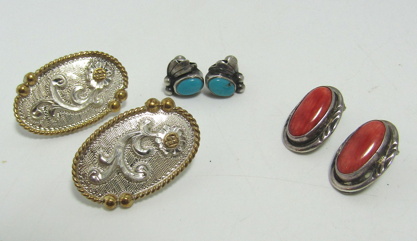 THREE STERLING SILVER EARRINGS TURQUOISE SHELL (1 of 3)