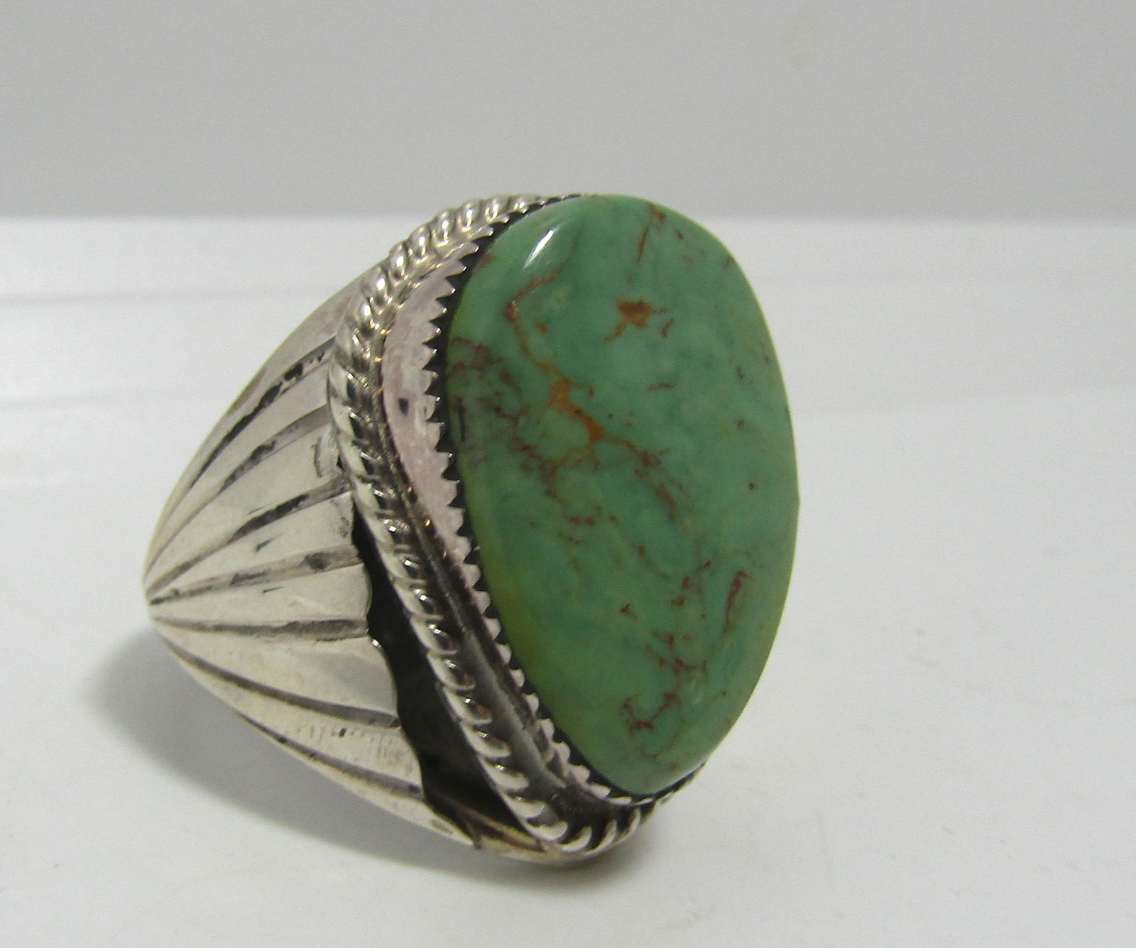 SIGNED SILVER RAY STERLING GREEN TURQUOISE RING (1 of 4)
