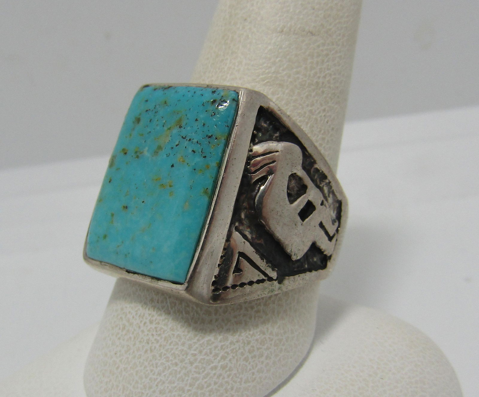 SIZE 10 KOKOPELLI DANCER TURQUOISE STERLING RING (1 of 4)