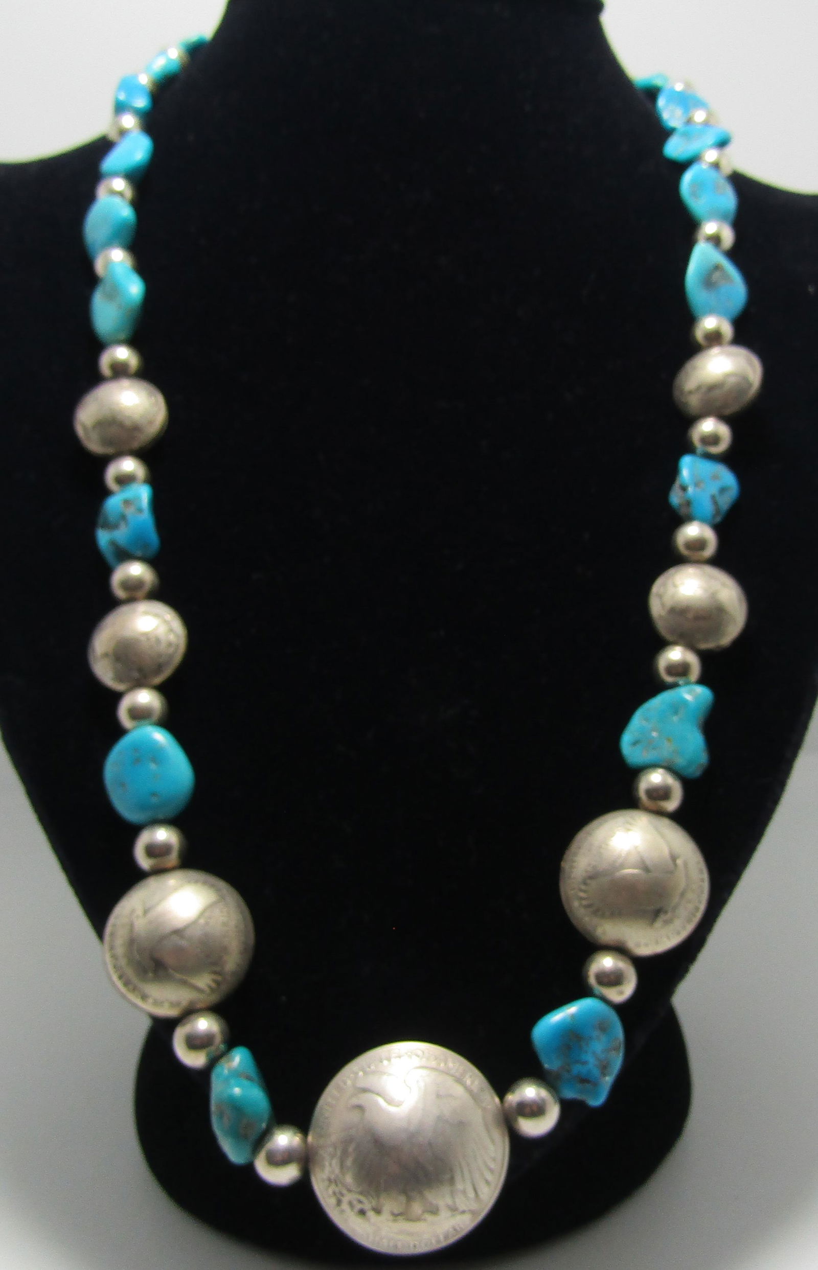 US SILVER COIN STERLING BEAD & TURQUOISE NECKLACE (1 of 5)
