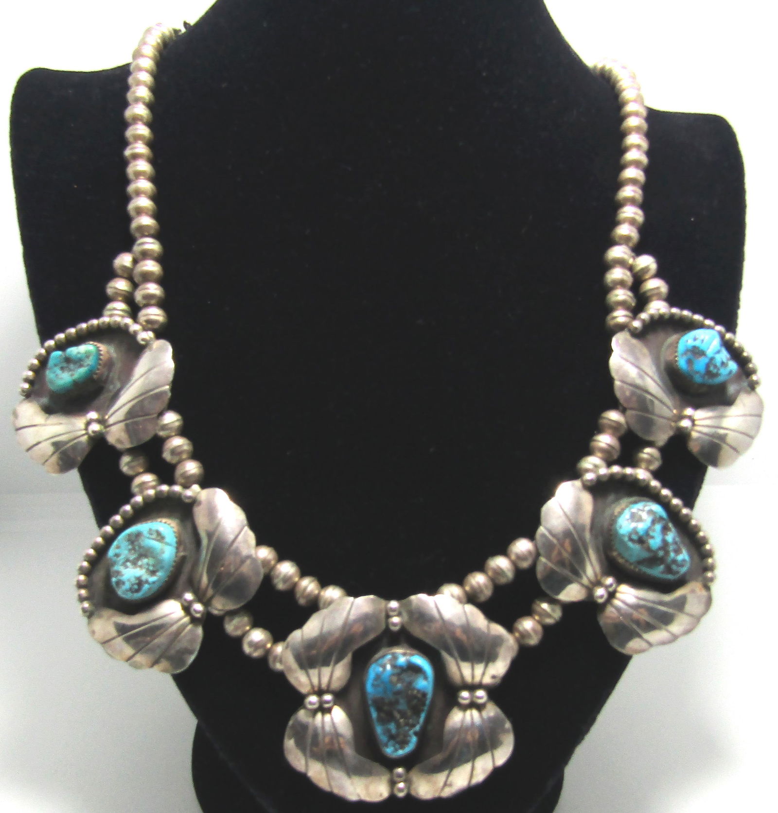 STERLING SILVER TURQUOISE SQUASH BLOSSOM NECKLACE (1 of 4)