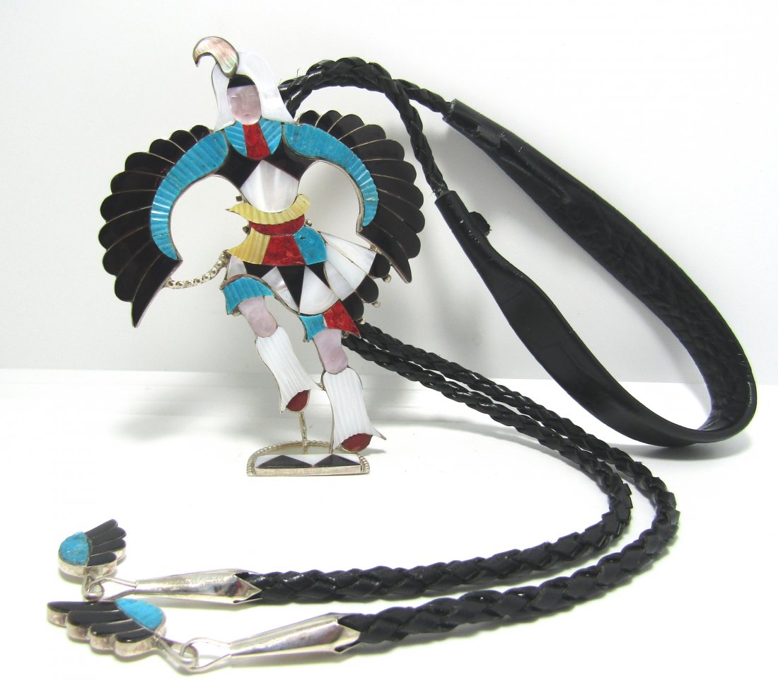 BEYUKA STERLING ZUNI KNIFEWING INLAY BOLO TIE (1 of 9)