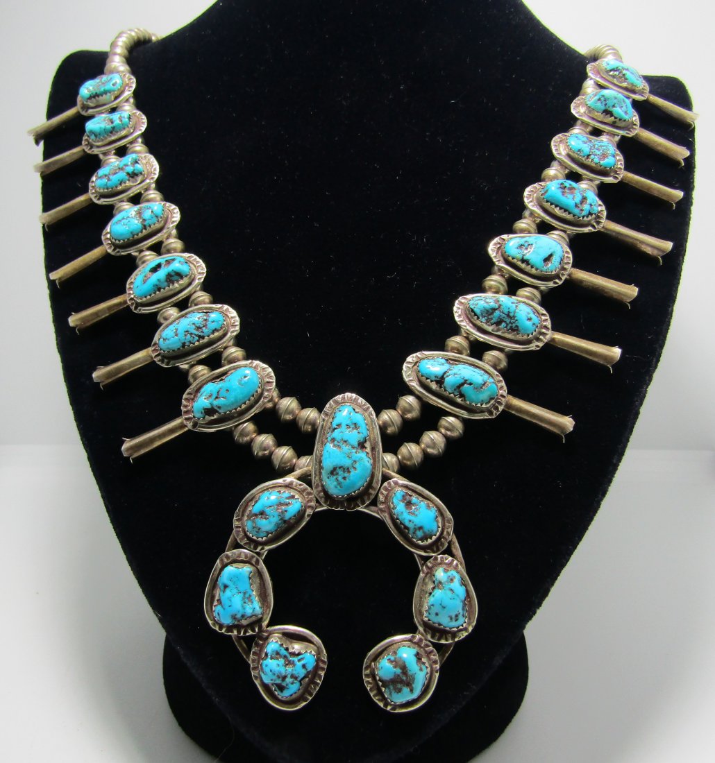 STERLING KINGMAN TURQUOISE SQUASH BLOSSOM NECKLACE (1 of 8)