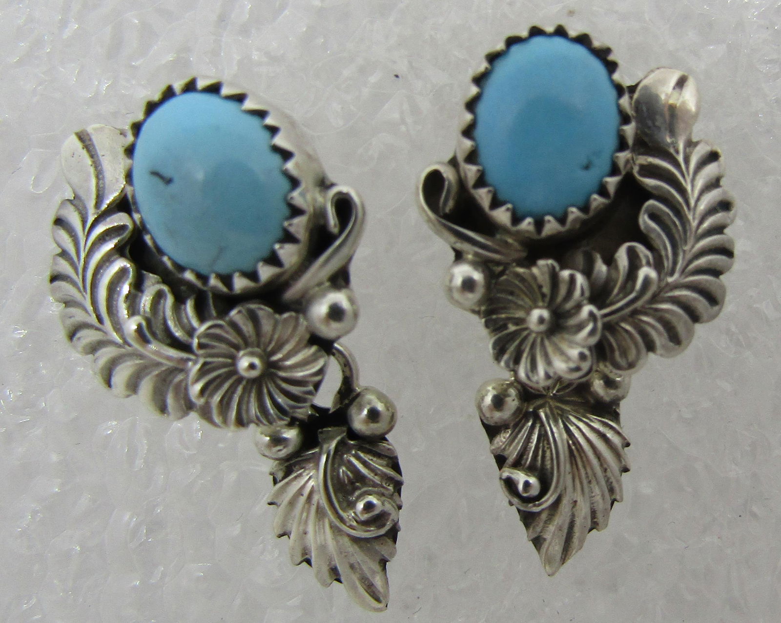 SQUASH BLOSSOM TURQUOISE EARRINGS STERLING SILVER (1 of 2)