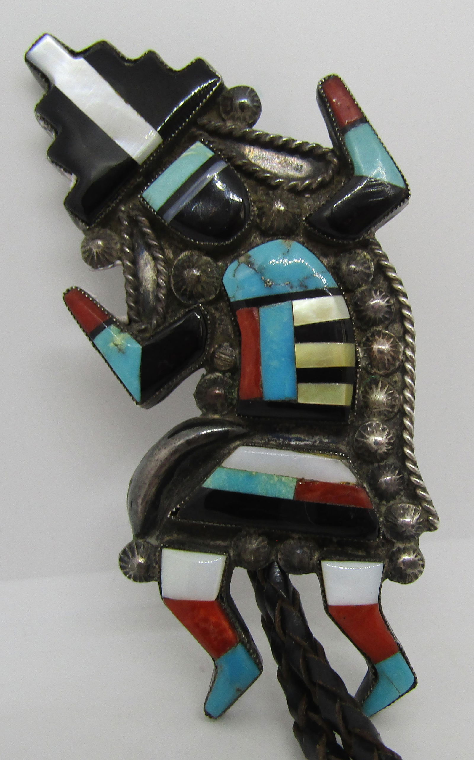 ZUNI RAINBOW DANCER TURQUOISE BOLO TIE STERLING (1 of 6)