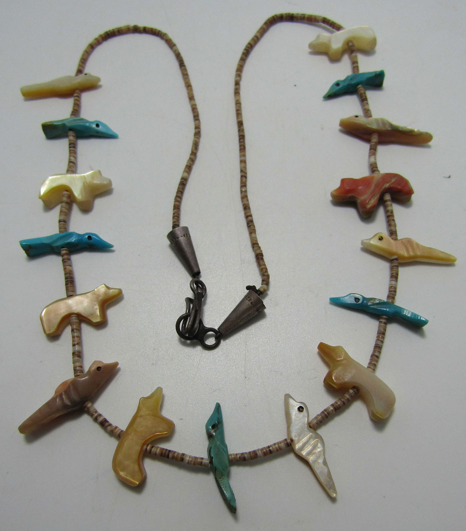 FETISH NECKLACE TURQUOISE MOP BIRD BEAR STERLING (1 of 2)