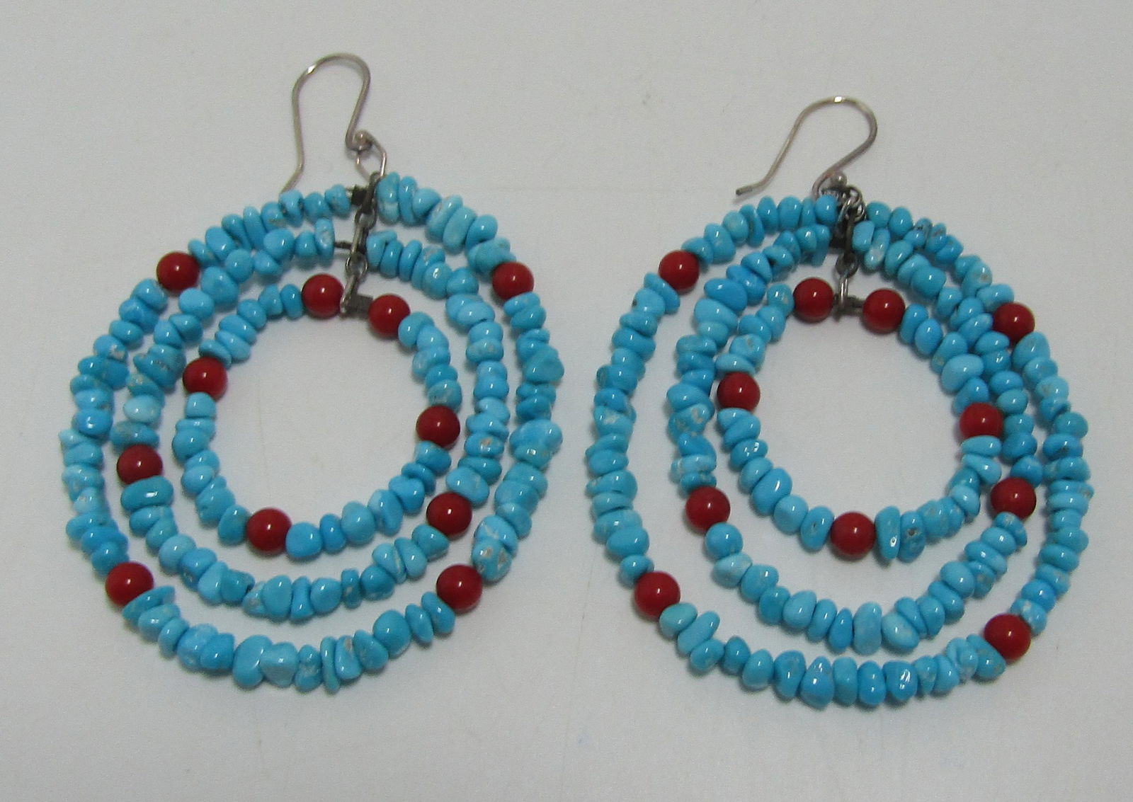 TURQUOISE RED CORAL BEADED STERLING EARRINGS (1 of 1)