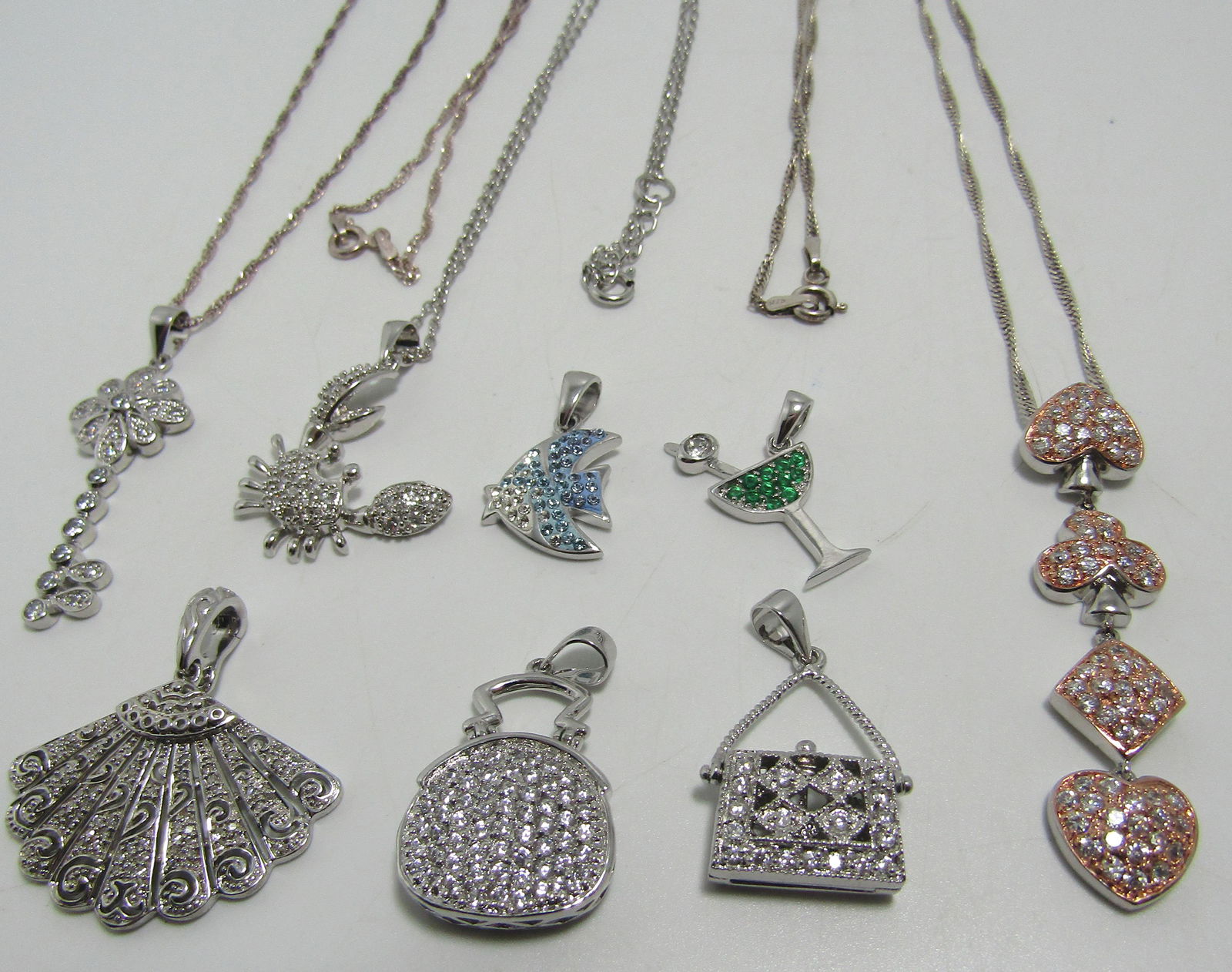 LOT OF 8 CZ STERLING PENDANTS & 3 NECKLACE CHAINS (1 of 2)