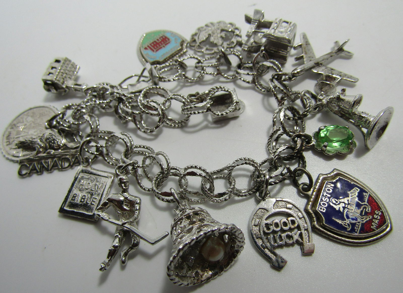 14 CHARMS ON BRACELET STERLING SILVER CHARMBRACELE (1 of 4)