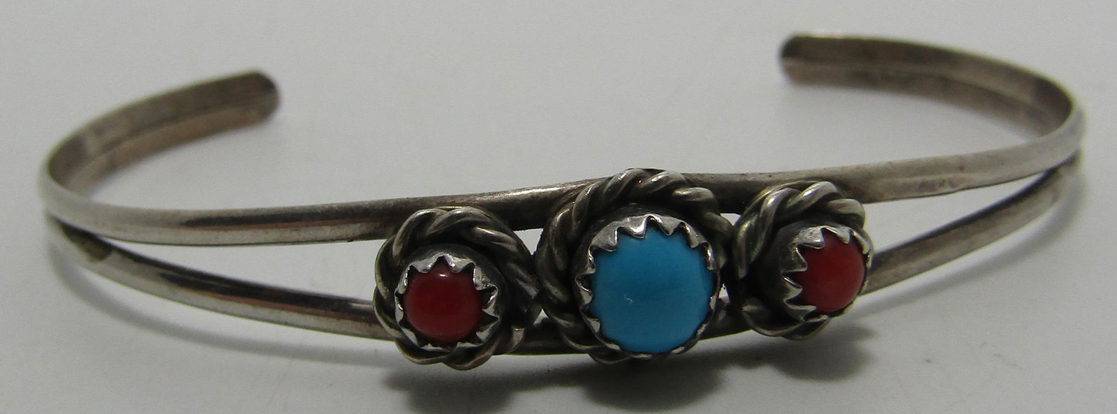 TURQUOISE CORAL CUFF BRACELET STERLING SILVER (1 of 5)